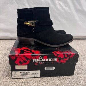 Fergalicious By Fergie Midas Black Women’s Ankle Boots Size 7.5 M New Side Zip,